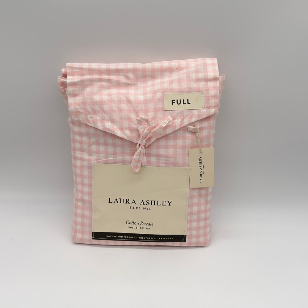 Laura Ashley Pink & White Gracie’s Gingham 4 pc FULL Sheet Set NEW